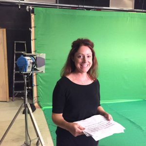 Laura Sittig prepping for the green screen - Filming Neuron video abstract, Sept 2016